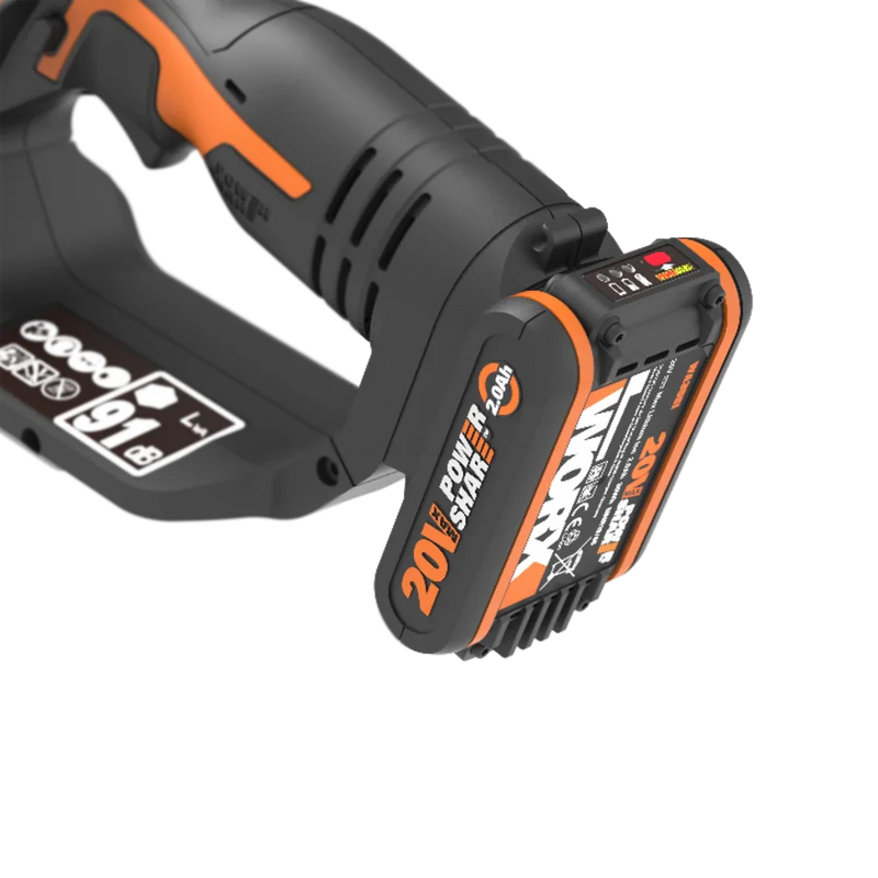 Worx 20V 12cm bezvadu kompaktās klases ķēdes zāģis WG324E ar akumulatoru