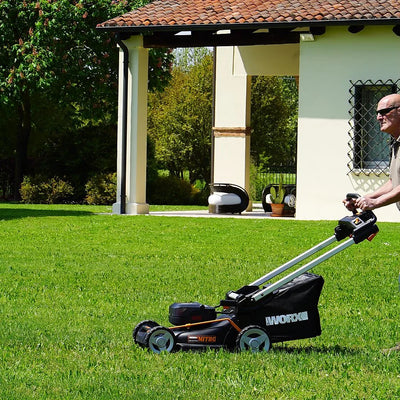 Worx bezsuku pašgājējs zāles pļāvējs ar akumulatoru 46cm 40V 2x4Ah WG749E