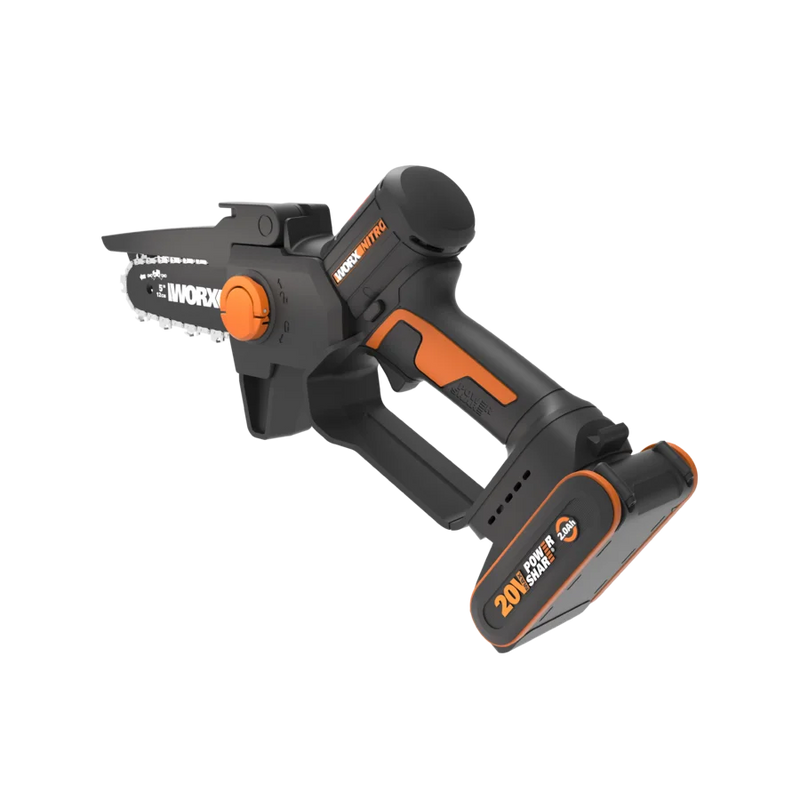 Worx 20V 12cm bezvadu kompaktās klases ķēdes zāģis WG325E ar akumulatoru
